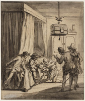 M 024
<br/>
Een bewaker probeert met een vijl de pot van Ragotins voet te halen.
<br/>
<em>Oudry, Jean-Baptiste (1686-1755)</em>